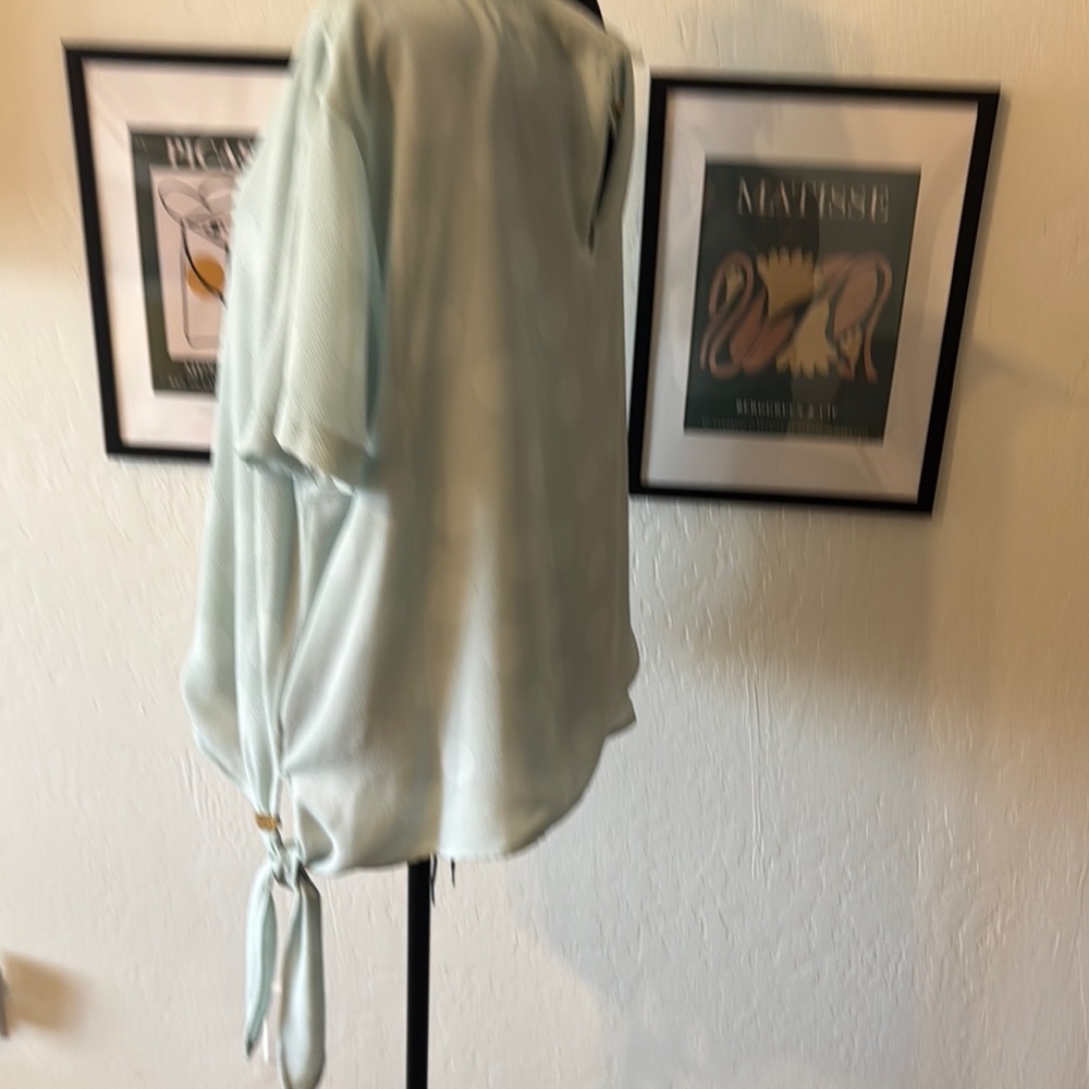 Donna Karan Green Blouse with Relaxed Tie Front - Picture 5 of 10